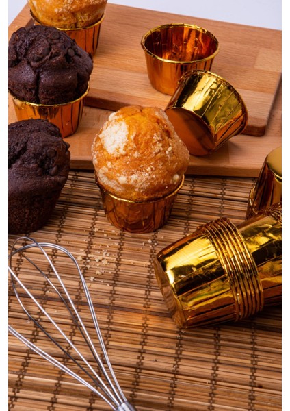 Luxury Gold Parlak Kaplama 25'li Kek Kalıbı Fırında Dağılmayan 6.5x4 cm Altın Sarısı Muffin Cupcake Kapsülü 1 Adet