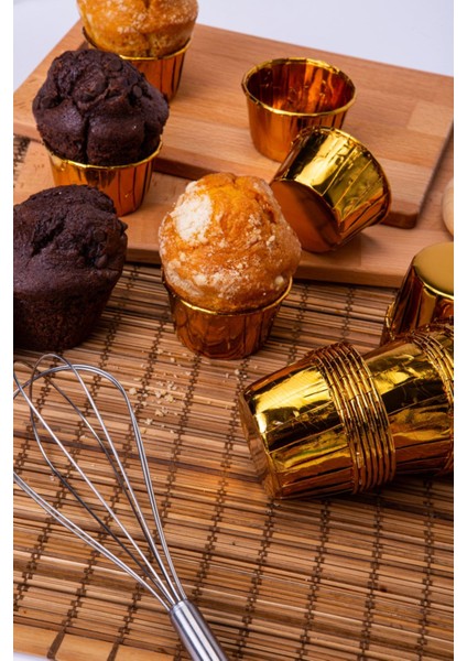Luxury Gold Parlak Kaplama 25'li Kek Kalıbı Fırında Dağılmayan 6.5x4 cm Altın Sarısı Muffin Cupcake Kapsülü 1 Adet