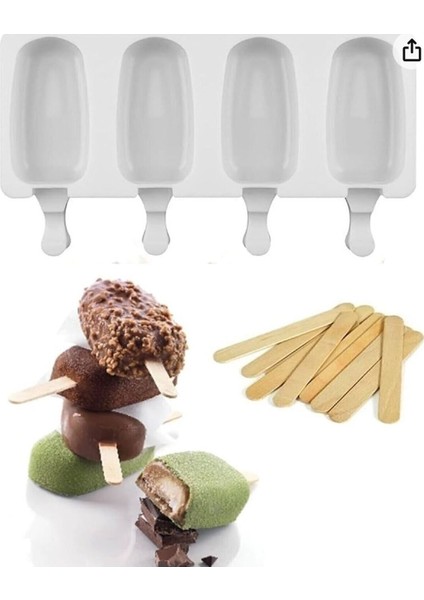 Luxury Magnum Kalıbı Büyük Boy 50 Adet Dondurma Çubuk Hediyeli 1 Adet
