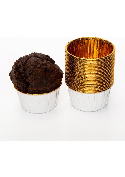 Luxury Beyaz Parlak Karton 25'li Kek Kalıbı Kenarı Gold Kaplama Fırında Dağılmayan 6.5x4 cm Muffin Cupcake 1 Adet indirimleri