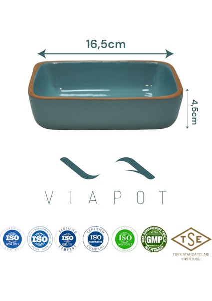 Luxury Foça Güveç Fırın Tepsi Küçük Tam Sırlı 2 Adet Çömlek 16,5X12X4,5CM 450ML - Turkuaz 1 Adet