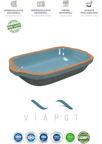 Luxury Trakya Güveç Fırın Tepsi Tam Sırlı Çömlek 24X14X4CM 540ML - Turkuaz 1 Adet
