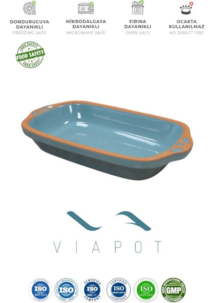 Luxury Trakya Güveç Fırın Tepsi Tam Sırlı Çömlek 24X14X4CM 540ML - Turkuaz 1 Adet