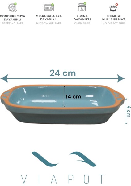 Luxury Trakya Güveç Fırın Tepsi Tam Sırlı Çömlek 24X14X4CM 540ML - Turkuaz 1 Adet