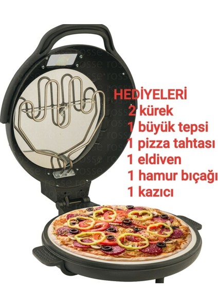 Luxury Camlı Doğal Pizza Taş Fırını 7 Parca Hediyeli** Siyah** 1 Adet