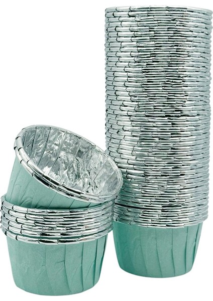 Luxury Mint Turkuaz Silver Puantiyeli Muffin Kek Kapsülü 50LI - V 1 Adet