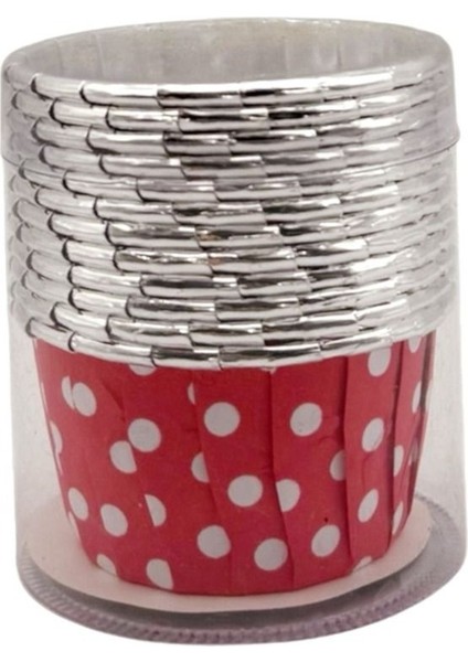 Luxury Kırmızı Silver Puantiyeli Muffin Kek Kapsülü 50LI - V 1 Adet