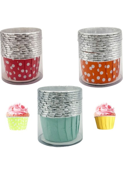Luxury Kırmızı Silver Puantiyeli Muffin Kek Kapsülü 50LI - V 1 Adet fiyatları