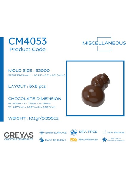 Luxury cm 4053 Polikarbon Çikolata Kalıbı 1 Adet