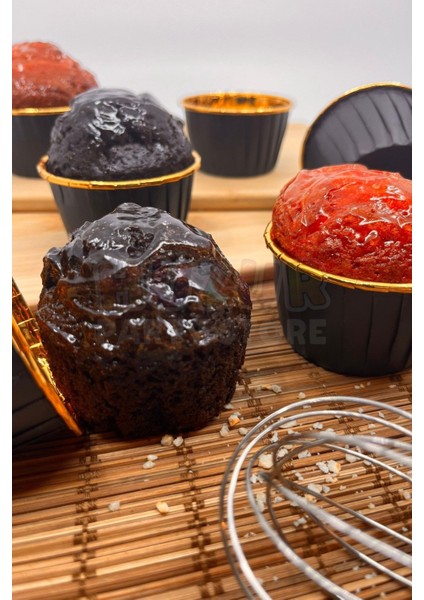 Luxury Siyah Parlak Karton 25'li Kek Kalıbı Kenarı Içi Gold Kaplama Fırında Dağılmayan 6.5x4 cm Muffin Kabı 1 Adet indirimleri