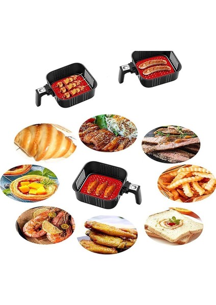 Luxury 2 Adet 20,5 cm Tüm Airfryer'lara Uyumlu Silikon Pişirme Matı Yıkanabilir , Fırına Girebilir-Yuvarlak 1 Adet