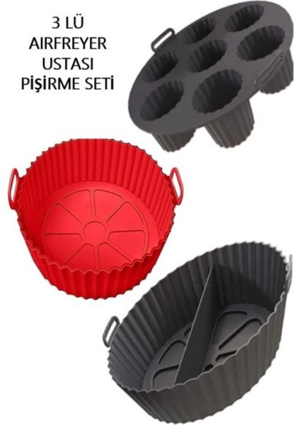 Luxury 3 Parça Pratik Silikon Airfryer Pişirme Kağıdı Yonca, Muffin, Iki Bölmeli Fırın Mikrodalga Kap Hh 1 Adet