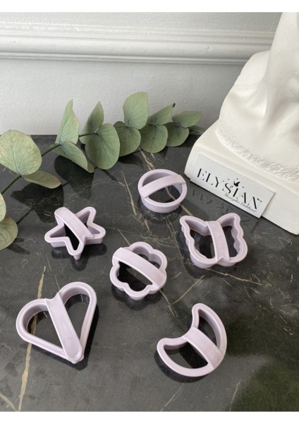 Luxury Kurabiye Kalıpları Plastik 6 Adet Kalp Kelebek Ay Çiçek Kalıbı Lila Renkli Bisküvi Kalıp 1 Adet