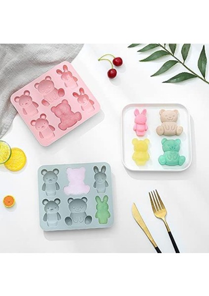 Luxury Ayıcık Silikon Kalıp 6lı Ayı Şeker Hamuru Sabun Mum Kokulu Taş Epoksi Pasta Çikolata Buz Kalıbı 1 Adet