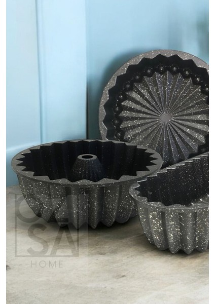 Luxury Hanımeli Döküm Granit Kek Turta Seti 3'lü Döküm Tart Kalıbı Dilimli Döküm Kek Kalıbı Çeyiz Seti 1 Adet