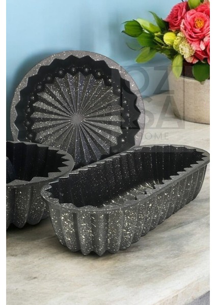 Luxury Hanımeli Döküm Granit Kek Turta Seti 3'lü Döküm Tart Kalıbı Dilimli Döküm Kek Kalıbı Çeyiz Seti 1 Adet