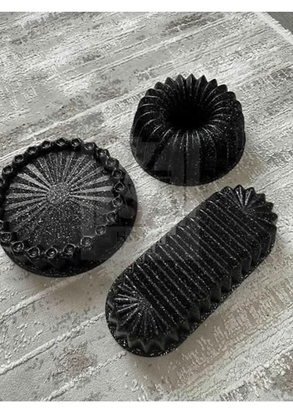 Luxury Hanımeli Döküm Granit Kek Turta Seti 3'lü Döküm Tart Kalıbı Dilimli Döküm Kek Kalıbı Çeyiz Seti 1 Adet