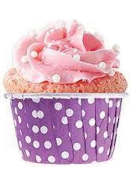 Luxury Muffin Kağıt Karton Mor Puantiyeli Cupcake Kek Kalıbı Kapsülü Kabı - 50 Adetlik 5 Paket 1 Adet