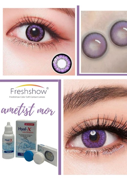 Luxury Mor/ Renkli Mor Ametist Hareli Göz Kirpik Lens / Yıllık/lens Kabı ve Solüsyon Hediyeli 1 Adet