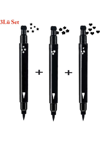 Luxury Çift Uçlu Eyeliner Yıldız, Kalp ve Papatya Desenli 3lü Mega Set 1 Adet