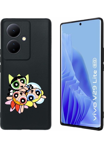 Luxury V29 Lite 5g Uyumlu Baskılı ve Kamera Korumalı Siyah Silikon Kılıf 1 Adet