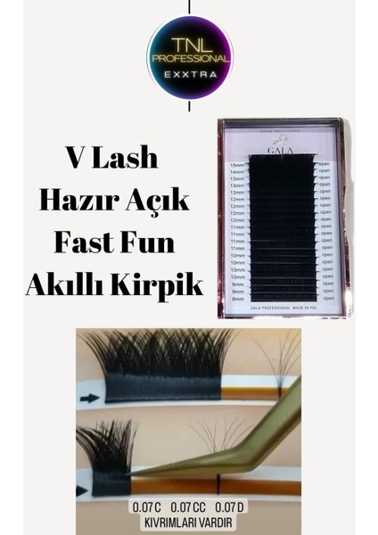 Luxury Tnl Exxtra Akıllı Ipek Kirpik Çek Bırak Fast Fun V Lash Demet 0,7 mm cc Kıvrım Mix Kutu Gala Smart 1 Adet