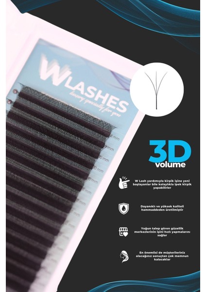 Luxury 3D Volume W Lash Ipek Kirpik 8/15MM Mix Premium Ekonomik 16 Sıra 1 Adet
