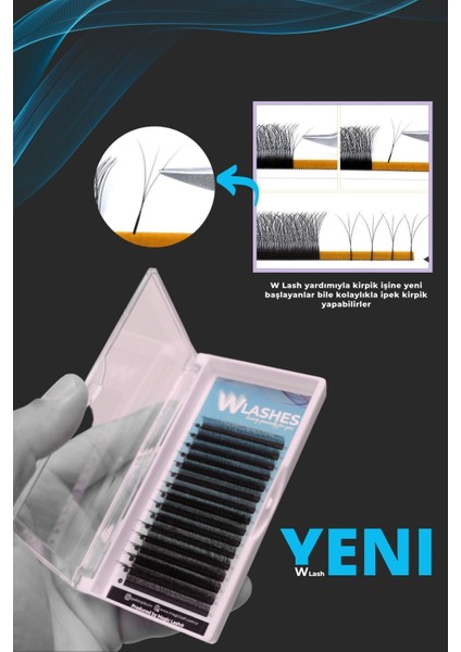Luxury 3D Volume W Lash Ipek Kirpik 8/15MM Mix Premium Ekonomik 16 Sıra 1 Adet