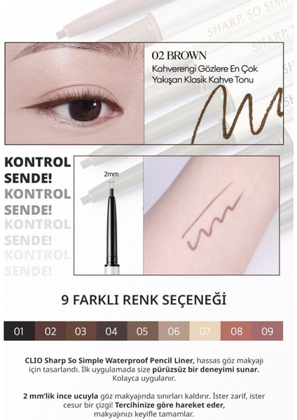 Luxury Suya Dayanıklı, Ince Uçlu Göz Kalemi Clıo Sharp So Simple Waterproof Pencil Liner (02 Brown) 1 Adet modelleri
