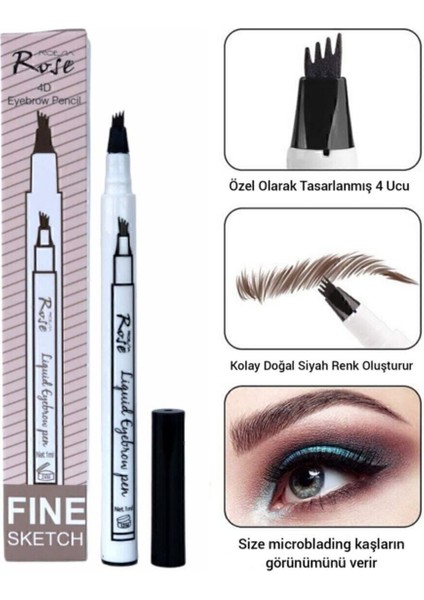 Siyah Microblading Etkili Kalıcı Kaş Kalemi Ucu Tırtıklı