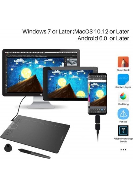 Luxury New HS610 Grafik Çizim Tableti-Tablet ve Telefon Uyumlu Büyük Boy 10X6,25'' 1 Adet