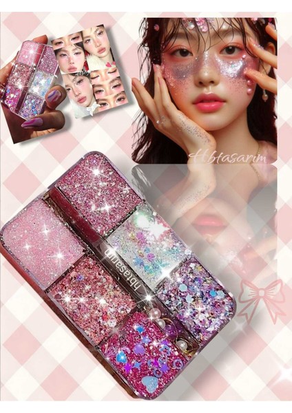 Luxury Glitter Göz Farı -Yüz ve Vücut Simi Paleti Pembe Göz Farı Parlak Glitter 1 Adet