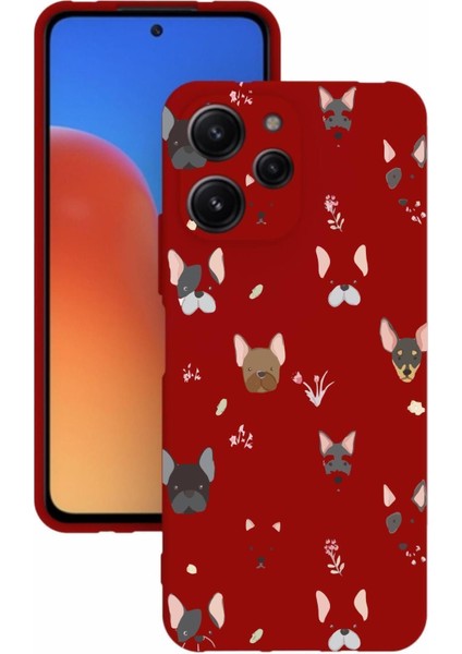 Luxury Xiaomi Redmi 12 Baskılı ve Kamera Korumalı Kırmızı Renk Silikon Kılıf 1 Adet