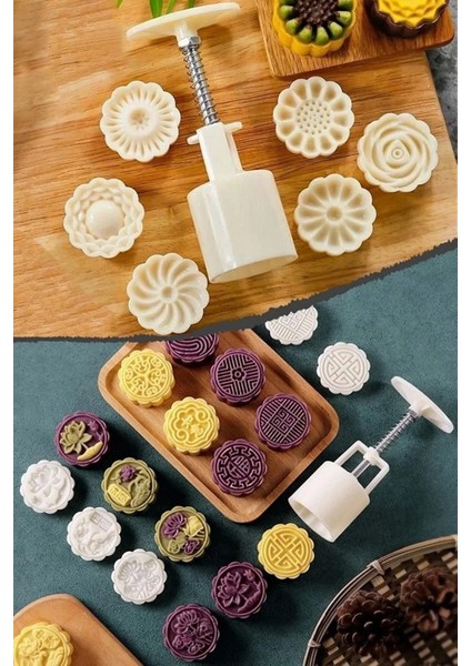 Luxury Mooncake Kurabiye Kalıbı Basmalı 6 Başlıklı Kalıp Desenli Kalıp Desenleri Farklılık Gösterebilir 1 Adet