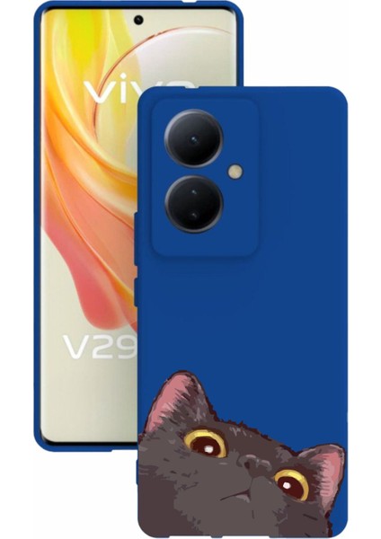 Luxury V29 Lite 5g Uyumlu Baskılı ve Kamera Korumalı Mavi Renk Silikon Kılıf 1 Adet
