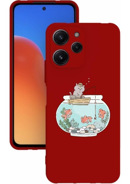 Luxury Xiaomi Redmi 12 Baskılı ve Kamera Korumalı Kırmızı Renk Silikon Kılıf 1 Adet
