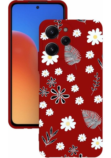 Luxury Xiaomi Redmi 12 Baskılı ve Kamera Korumalı Kırmızı Renk Silikon Kılıf 1 Adet
