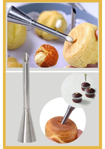 Luxury Paslanmaz Çelik Krema Sıkma Torbası Ucu (Cupcake Dolgu Duy )1 Adet + 4 Adet Şanti Torbası 1 Adet