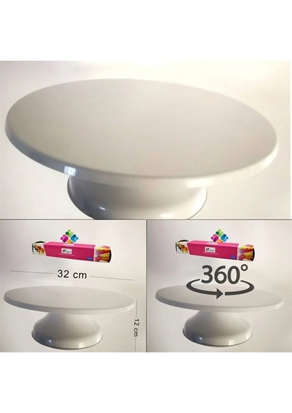 Luxury Dönen Pasta Sıvama Standı / 360' Dönebilen Pasta Standı + 10 Lu Krema Sıkma Torbası 1 Adet
