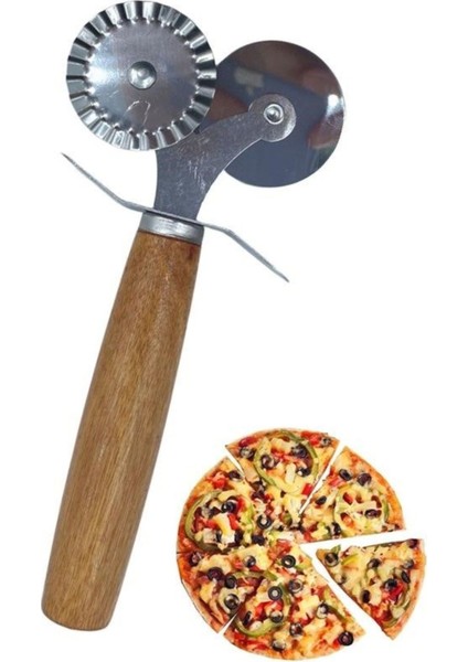 Luxury Umay Ahşap Saplı 2li Hamur Kesme Ruleti Düz ve Dalgalı Pizza Börek Kesici Aparatı 1 Adet fırsatları