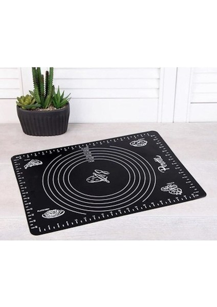 Luxury Büyük Boy Silikon Siyah Hamur Açma Matı Büyük Ölçü 45X65 Büyük 1 Adet