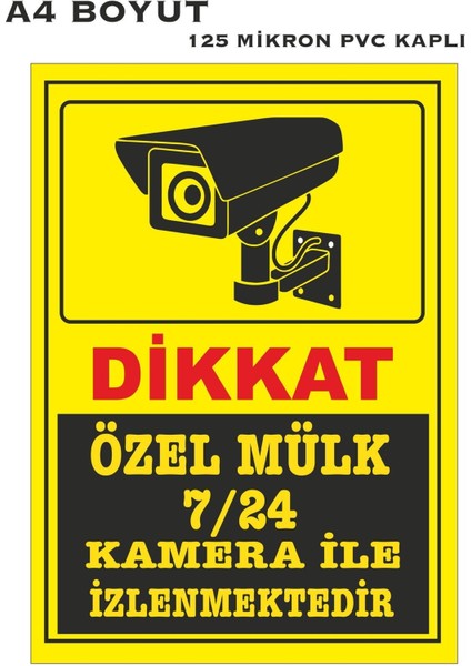 Luxury Özel Mülk 7/24 Kamera Kaydı A4 Pvc Kaplı Uyarı Levhası 1 Adet