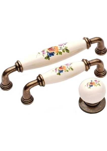 Luxury 160 M - (16 Cm) Gerçek Porselen Kulp-Bakır Metal Uç-Yaban Gülü Desen 1 Adet