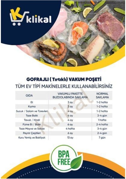 Luxury 15X20 cm 50 Adet Gofrajlı Tırtıklı Vakum Poşeti -Torbası Çok Katmanlı Kalın Tip 1 Adet
