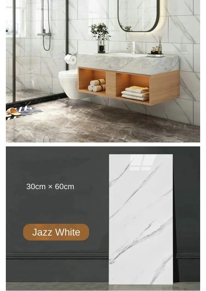 Luxury Kendinden Yapışkanlı Esnek Köpük Beyaz Mermer Desenli Pvc Panel 60X30 cm Banyo Wc Mutfak 1 Adet