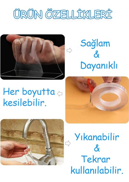 Luxury Çift Taraflı Nano Bant 1 Metre Zemin Duvar Halı Tablo Yapıştırma Bandı Dayanıklı Izolasyon Bandı 1 Adet