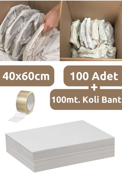 Luxury 40X60 Tabak - Bardak Sarma Taşıma Taşınma Paketleme Kağıdı 100 Adet ve 100MT. Koli Bandı 1 Adet