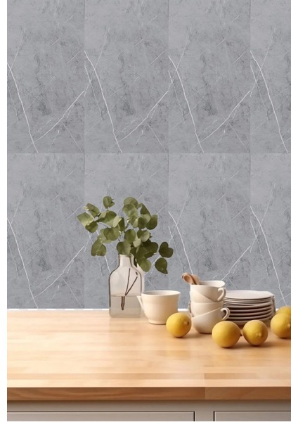 Luxury Kendinden Yapışkanlı Esnek Köpük Gri Mermer Desenli Pvc Panel 30X60 cm Banyo Wc Mutfak 1 Adet