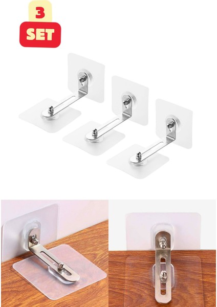 Luxury Şeffaf Mobilya Sabitleme Tutma Aparatı Dolap Eşya Sabitleyici Kilit Özellikli Yapışkanlı Tutucu 1 Adet
