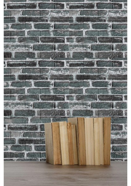 Luxury Kendinden Yapışkanlı 70X77CM 0.54M2 Duvar Kağıdı Köpük Paneli 3D Boyutlu Tuğla Desen Petrol Mavisi 1 Adet